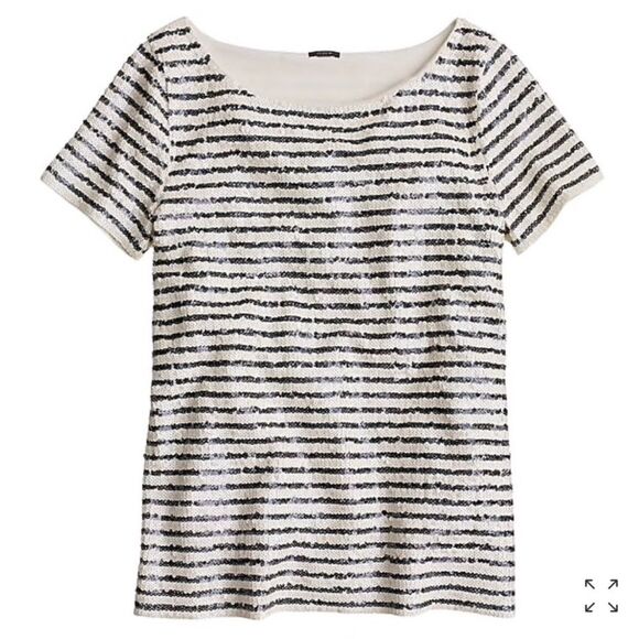 J. Crew Ivory and Black Sequin Stripe Embellished T-shirt, Size XS - Picture 14 of 14